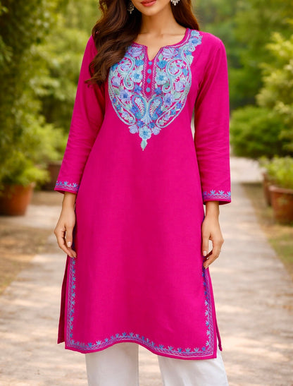 Magenta Color Winter Kurta