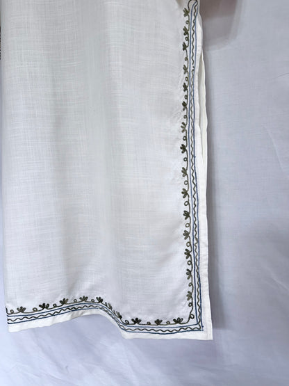 Cream Color Summer Short Kurta with blue multicolor embroidery